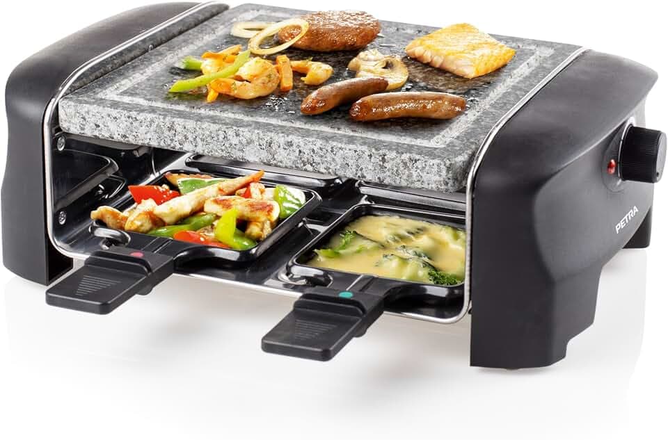 Princess Raclette-Grill für bis zu 4 Personen – mit Naturstein-Grillplatte und einstellbarem Thermostat, 600 Watt, inkl. antihaftbeschichteten Raclette-Pfännchen, leicht zu reinigen