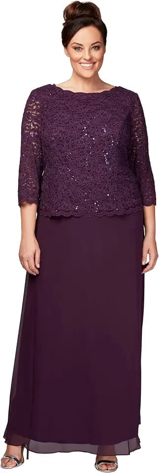 Alex Evenings Women's 3/4 Sleeve Stretch Lace Bodice One Piece Mother of The Bride Dress