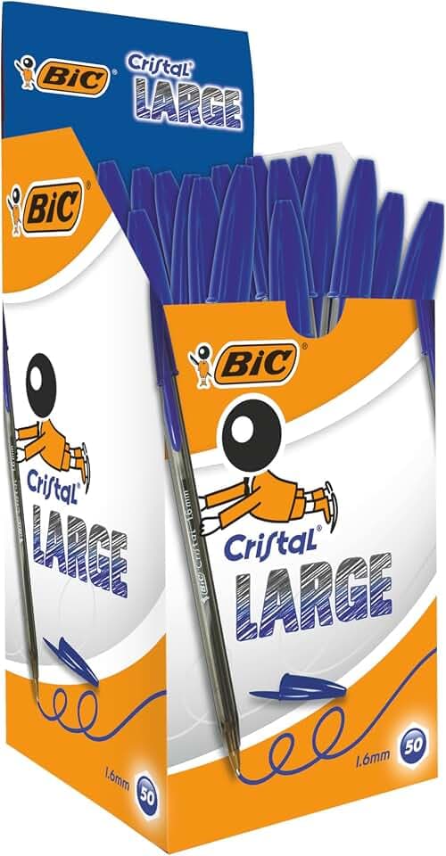 BIC 880656 Kugelschreiber Cristal large – 50 Kulis in Blau – Strichstärke 0,6 mm - breit – Dokumentenecht