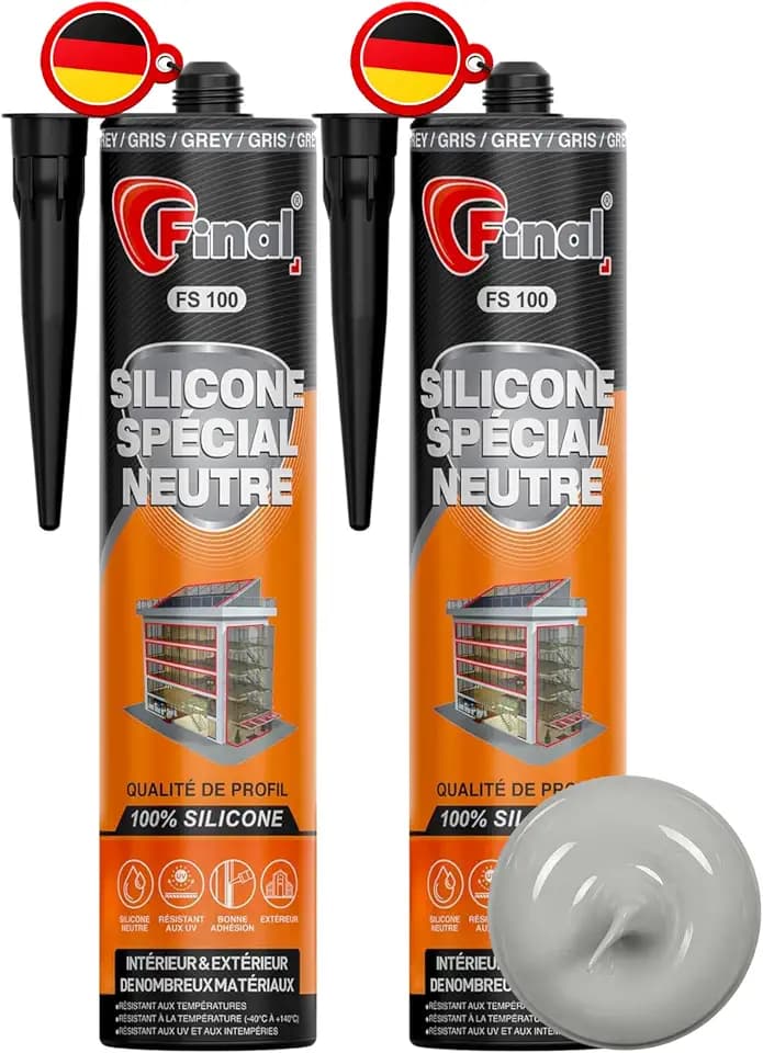 FINAL Silikon Neutral Grau – Allwetter-Dichtstoff für Bad, Küche, Fliesen, Fugen & Wohnmobile – UV- & witterungsbeständig – starke Haftung – 2 x 310ml Made in Germany