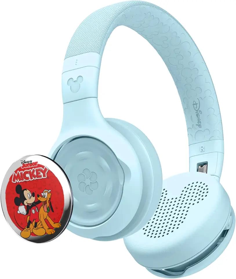 STORYPHONES Disney Kids Bluetooth Foldable Headphones: Use Wired or Wireless for Travel, Education, and Screen-Free Entertainment | Includes Mickey Mouse StoryShield, Blue