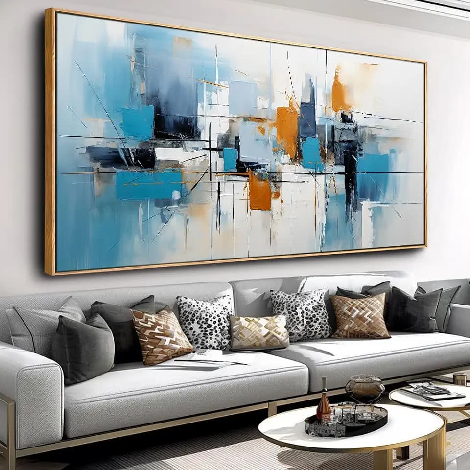 Wall Art Abstract Wall Decor Blue Orange Colorful Canvas Painting Modern Artwork for Living Room Bedroom Dining Room Home Office Decor 20"x40" with Framed