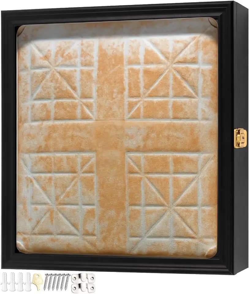Colingmill Full Size Baseball Base Plate Display Case Baseball Base Holder Display Case Cabinet Shadowbox with 98% UV Protection and Locking Door