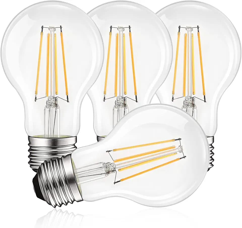 LUXRITE Vintage A19 LED Light Bulbs 60W Equivalent, 3000K Dimmable (4 Pack)