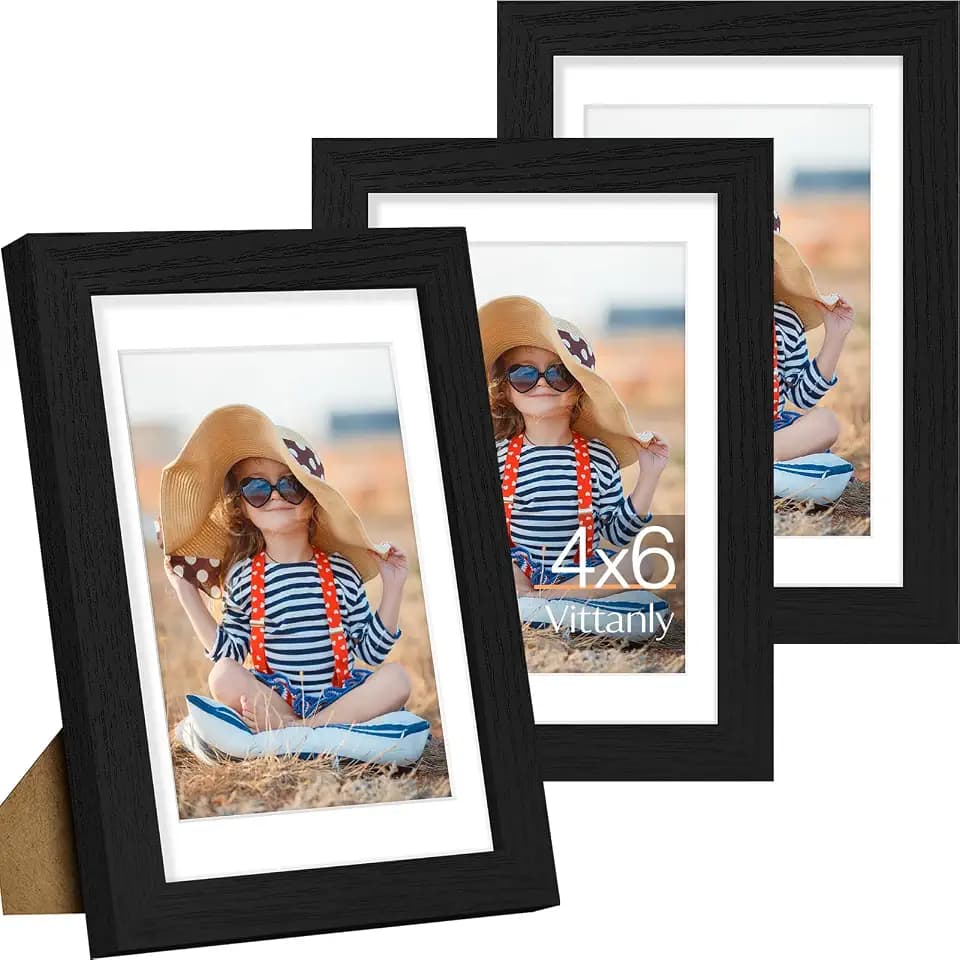 Vittanly 4x6 Picture Frame Set of 3 for Wall & Tabletop Display, Black