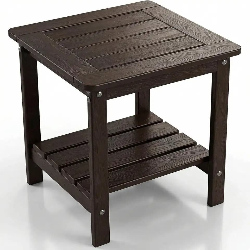 Outdoor Side Table, 2-Tier HDPE Small Patio Table, Coffee