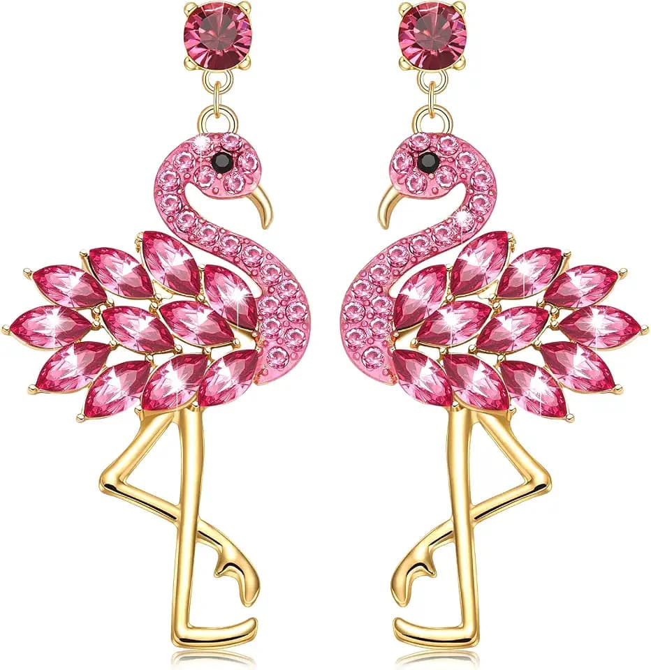 Rhinestone Flamingo Earrings Glitter Crystal Flamingo Friendly Dangle Earrings Pink Tropical Bird Drop Earrings for Women Hawaiian Summer Beach Vacation Earrings Jewelry Gift