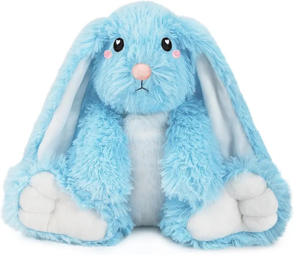 Bunny Microwavable & Weighted Stuffed Animals - 1.5 Lbs Unscented Heating Pad for Period Cramps Pain Relief and Anxiety, Cute Bunny Plush Toys Gifts for Women Girls Adults and Kids by Happy Fuel, Blue
