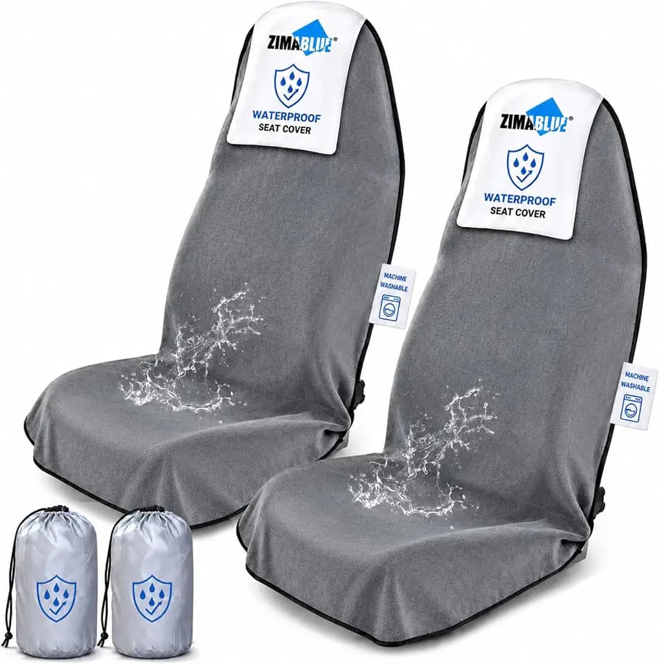 ZIMABLUE 2-Pack Waterproof Towel Car Seat Covers, Heavy Duty, Gray