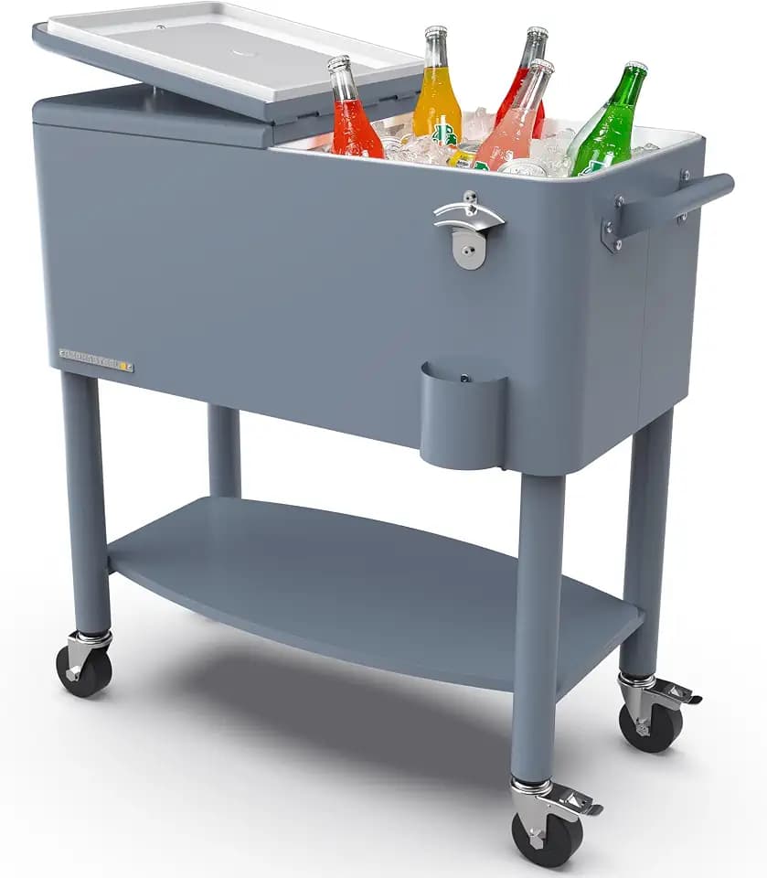 Permasteel Party Cooler with Divider, Spacious 80-Qt Capacity, Chills 36hrs, Serving Tray, Rolling Ice Chest for Indoor and Outdoor Entertainment
