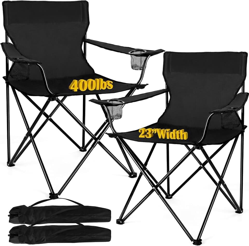 Joyfair Camping Chairs for Lawn & Beach, Large for Adults, Black