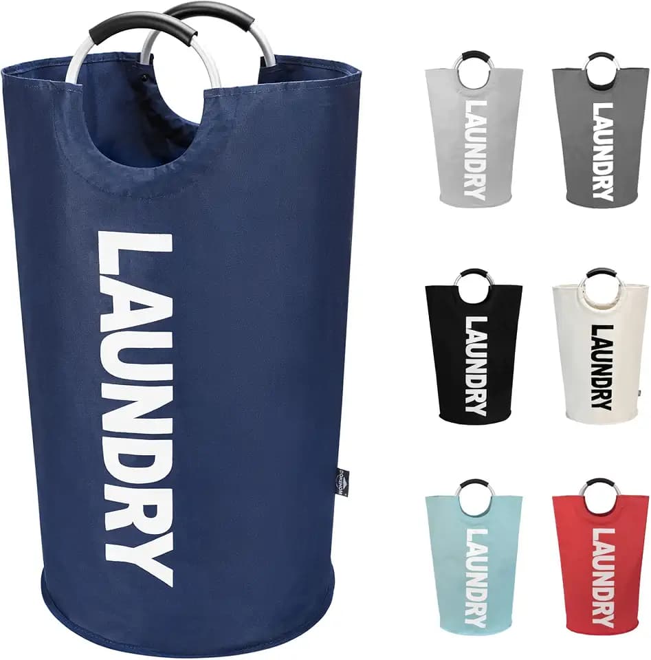 DOKEHOM 90L Large Laundry Basket Bag, Collapsible Tall Hamper, Dark Blue