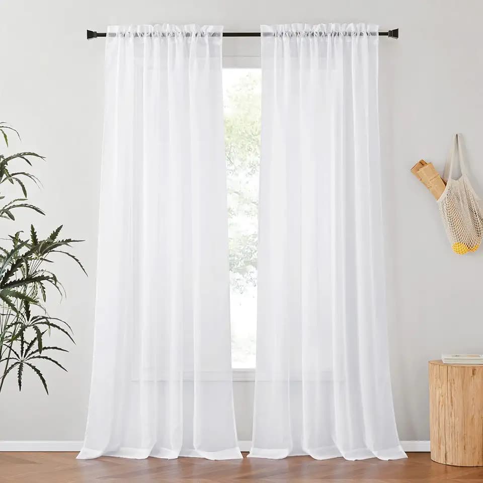 NICETOWN 90 inch White Sheer Curtains for Living Room, 2 Panels, W54xL90