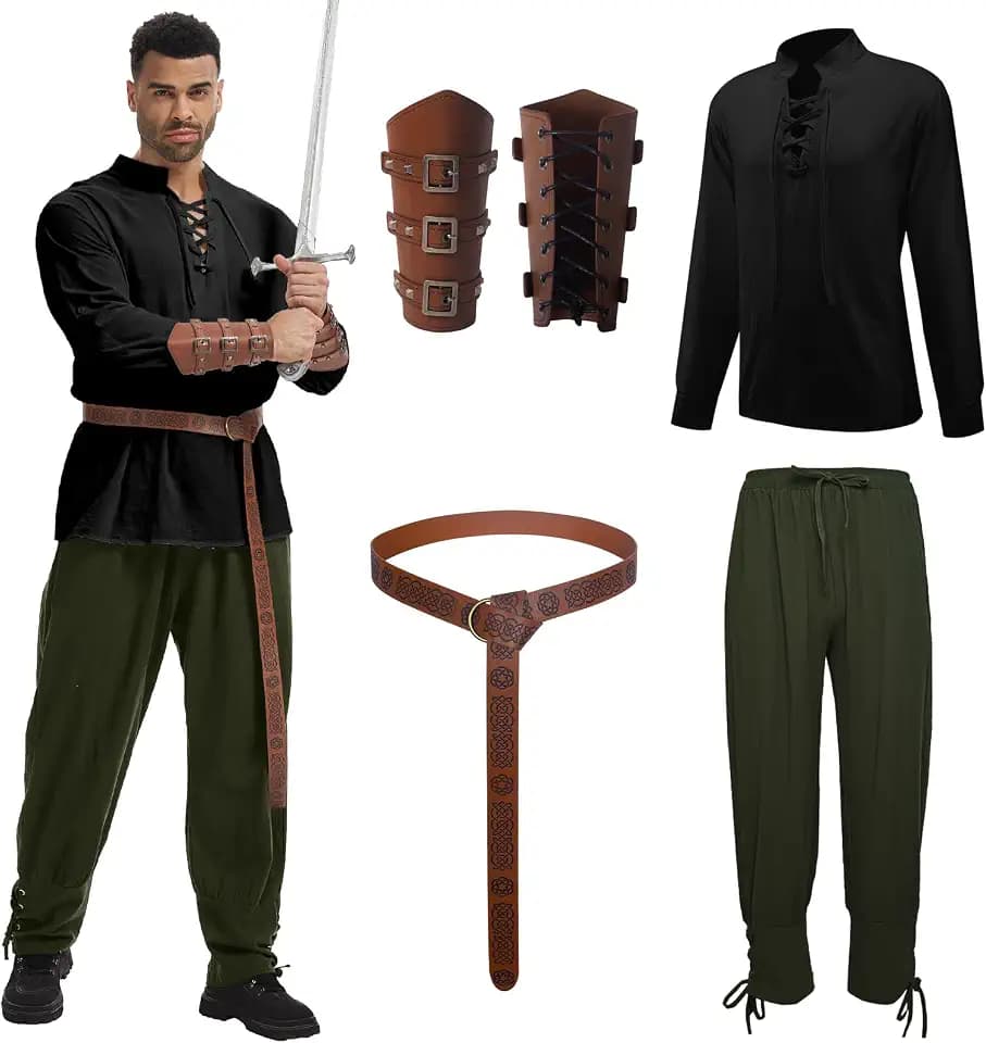 4 Pcs Men's Renaissance Costume Set Medieval Pirate Viking Costume