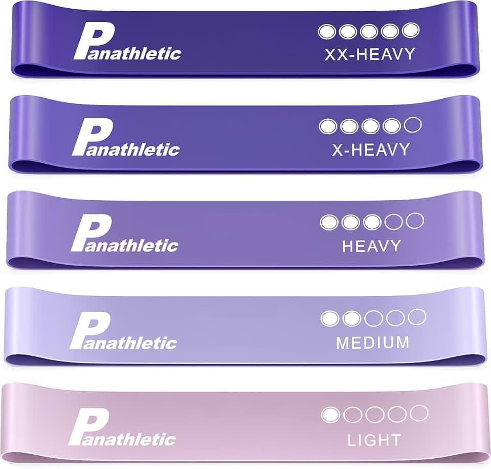 Panathletic Fitnessbänder, 5er Set – 5 Verschiedene Stärken, Übungsanleitung, E-Book, Tragebeutel – 5X Fitnessband, Gymnastikband, Widerstandsband