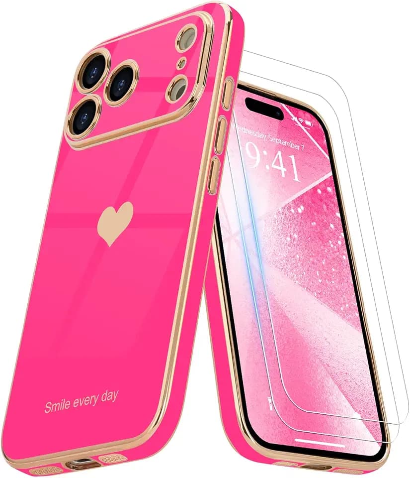 Teageo for iPhone 17 Pro Max Case with Screen Protector [2 Pack], Hot Pink