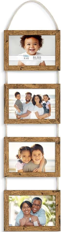 4x6 Wall Hanging Picture Frame 4 Opening Collage, Rustic Brown, Bliss