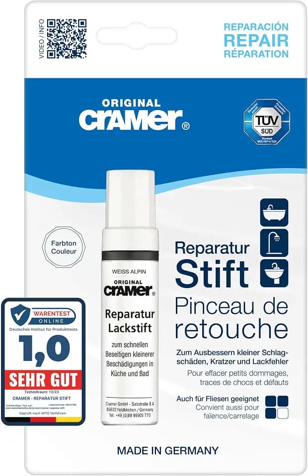 Cramer repStick - Reparaturlack für Keramik, Emaille & Acryl (Weiß Alpin)