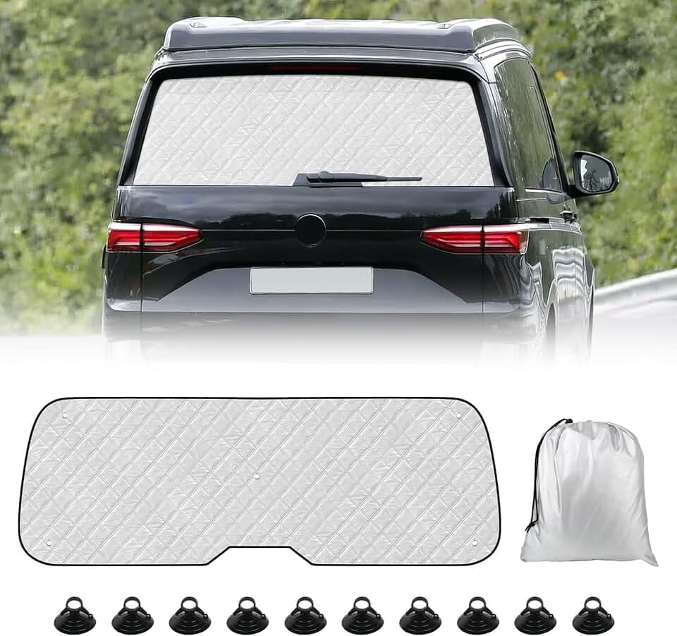 Heckscheiben Sonnenschutz für VW T7 2021-2026, 5-schichtiger Hitzeschutz mit UV-Blockierung, Saugnapf-Befestigung passend für VW T7 2021-2026 (1 STK)