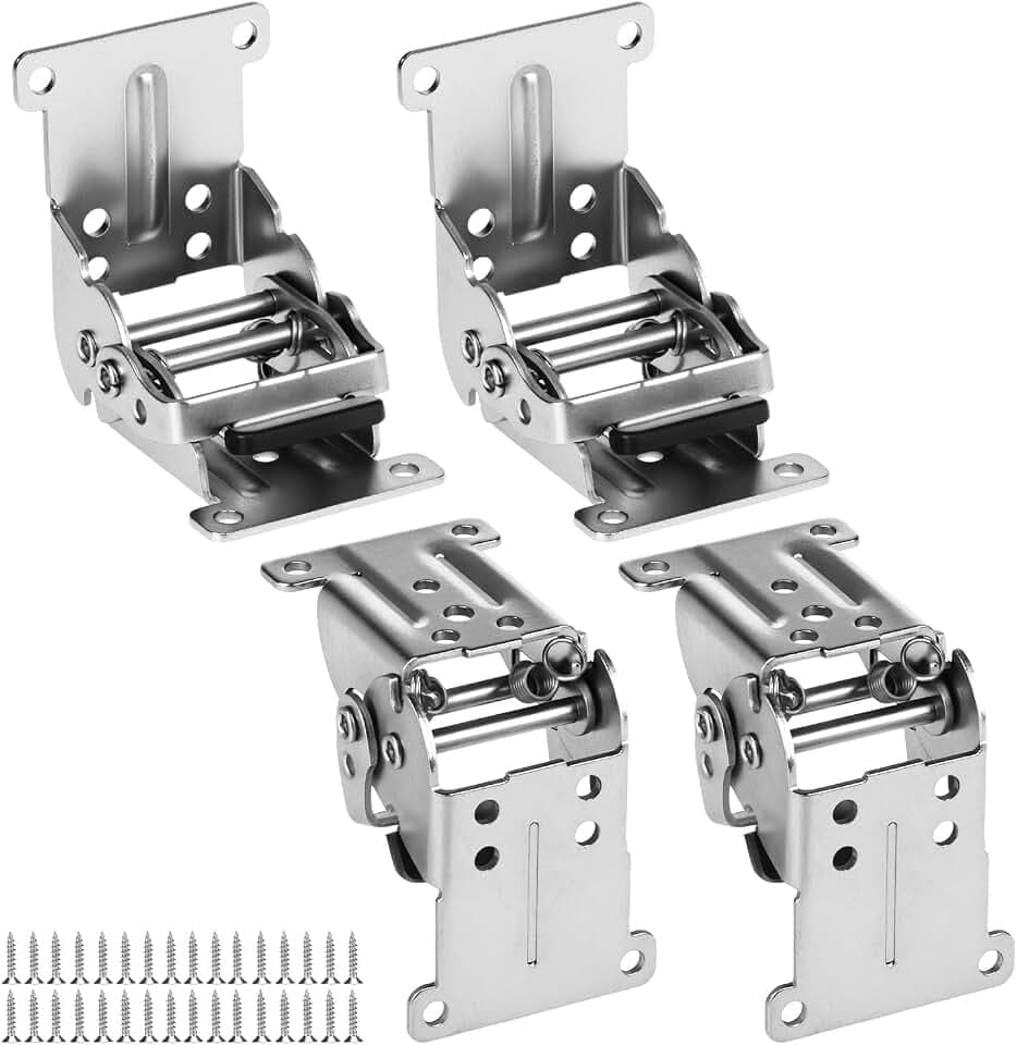 QWORK® 4 Stück Klappscharnier Tischbeine Klappbar Scharniere Stützhalterung aus Stahl Verzinkt 40 Schrauben Enthalten - Silber
