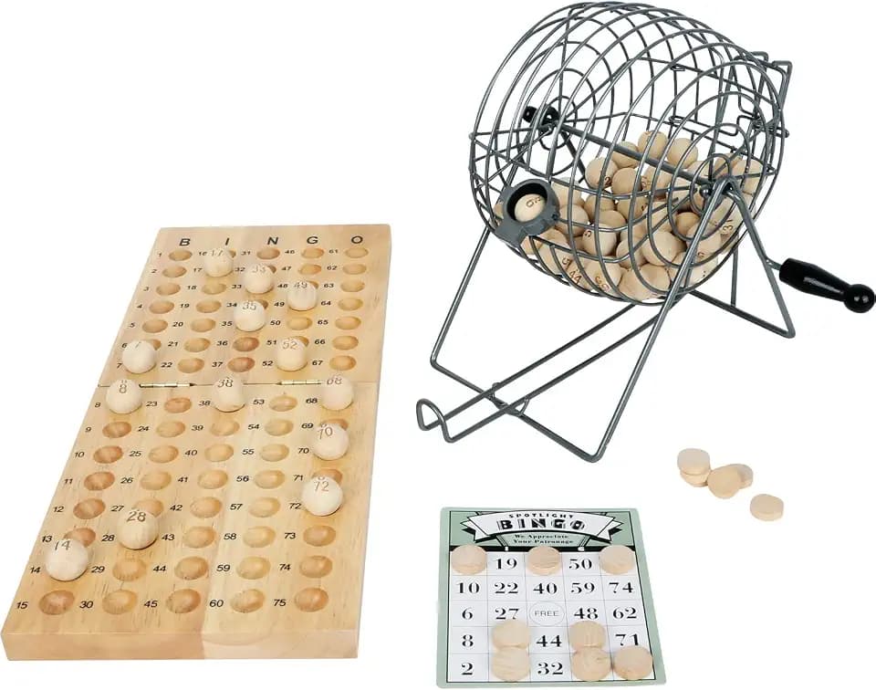 Small Foot Bingospiel mit Lostrommel aus Metall, Spielmaterialien aus Holz, ab 5 Jahren Spielzeug, Natur, 1831 Toys, 2019762