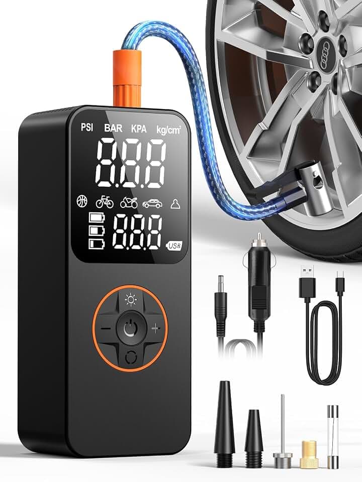 Kabellose Luftpumpe für Elektroautos Mini-Luftkompressor,150PSI mit automatischer Abschaltung und LED-Anzeige,schnelles Aufpumpen,6000mAh-Akku,USB-C-Aufladung,geeignet für Autos,Motorräder,schwarz