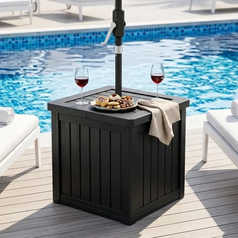 Outdoor Side Table, Umbrella Stand with 1.5" Hole, Planter Box, Black