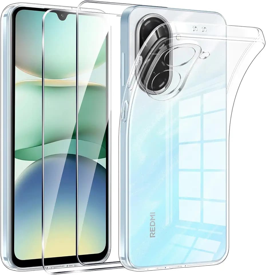 Phoona Handyhülle für Xiaomi Redmi A5 4G Hülle mit 2 Panzer Schutz Glas,Dünne Weiche TPU Silikon Transparent Stoßfest Schutzhülle für Xiaomi Redmi A5 4G Hülle Klar Kratzfest
