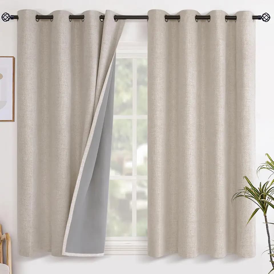 YoungsTex Oatmeal Linen Blackout Curtains 54 Inches Long for Bedroom