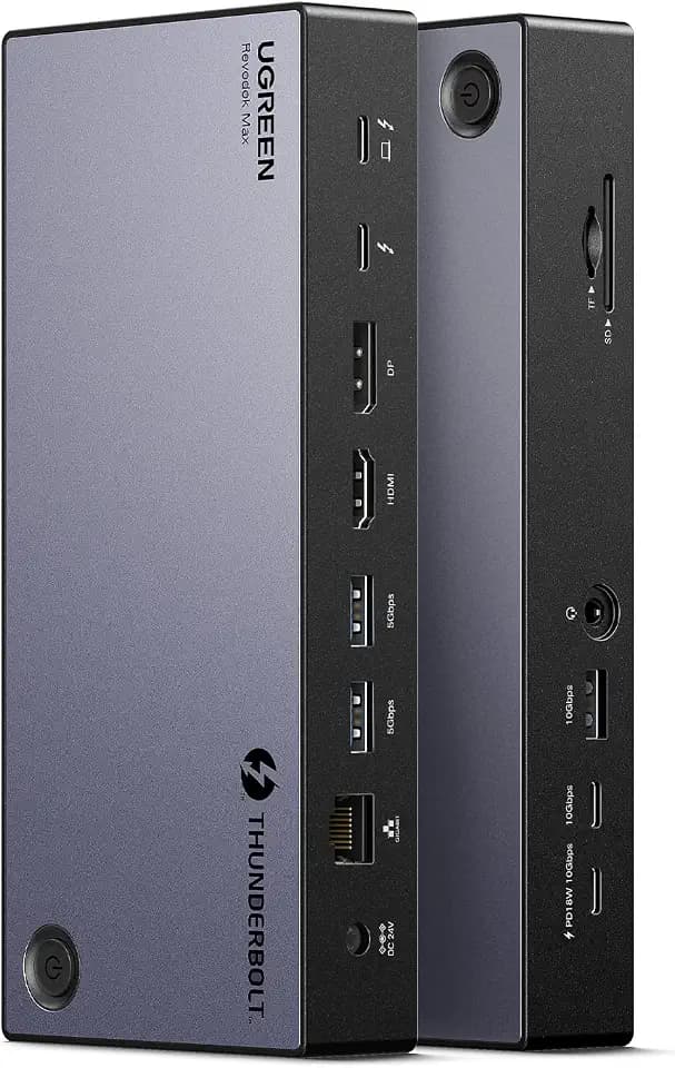 UGREEN Revodok Max 313 Thunderbolt 4 Dock 40Gbps Triple Display Docking Station(Triple 4K@60Hz, Single 8K Display), 13-in-1 Dockingstation mit 140W GaN-Ladeeingang, kompatibel mit Mac mini M4/M4 Pro