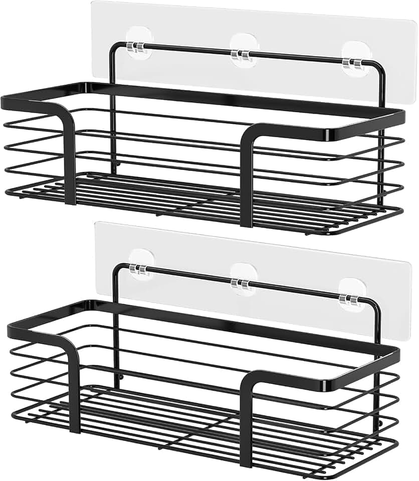 Duschablage ohne Bohren, SUS304 Edelstahl Duschkorbe Wandablage, 2 Stück Badezimmer Caddy - Schwarz
