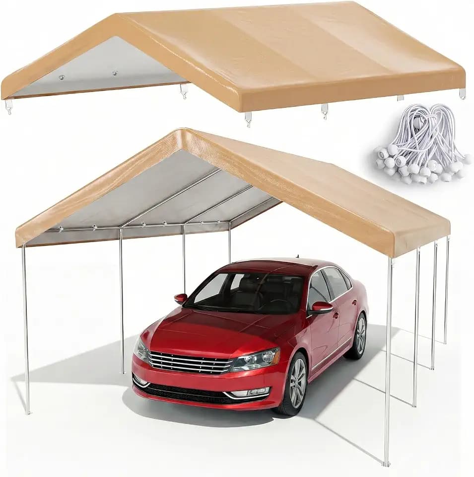 10x20 FT Carport Canopy Replacement Cover, Beige (Only Top Cover)