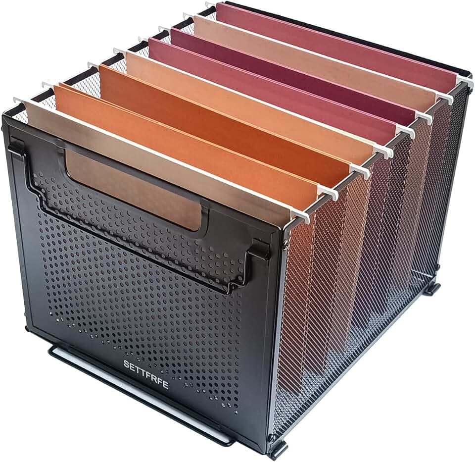 SETTFRFE Hängeregistratur-Organizer in Briefgröße, Metall-Aktenbox, Aktenkorb zum Aufhängen, Schwarz (perforierte Metallplatte)