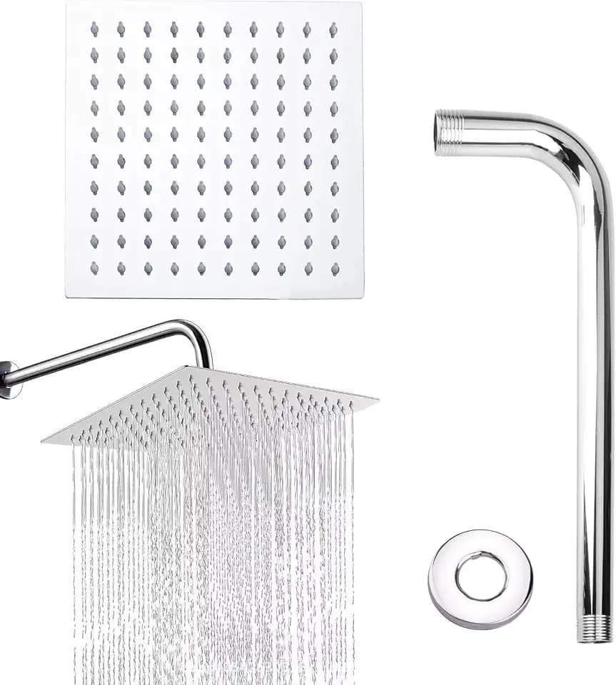 10 Zoll Regendusche und Duschkopf 304 Edelstahl Duschkopf Regendusche 360° Verstellbar Kann an der Wand oder Decke montiert werden 25 x 25cm
