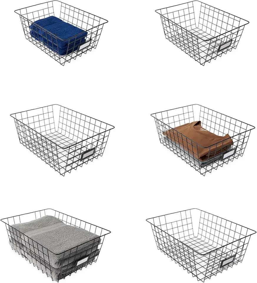 Amazon Basics – Aufbewahrungskörbe aus Draht zum Organisieren, 6 Stück, klein, Schwarz