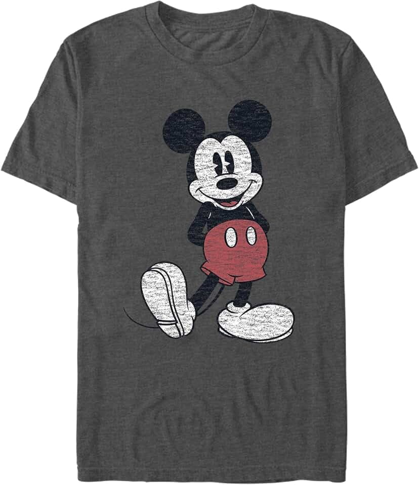 Disney Men's Full Size Mickey Mouse Distressed Look T-Shirt, Charcoal Heather, Medium