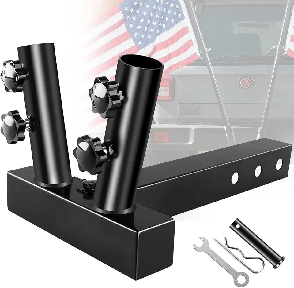 Remiawy Hitch Flag Pole Holder, Dual Flag Pole Mount Kit Heavy Duty Metal Mount Flagpole Universal for Standard 2 inch Hitch Receivers, Compatible with Truck, Trailer, Jeep, Pickup, Camper, SUV, Cars