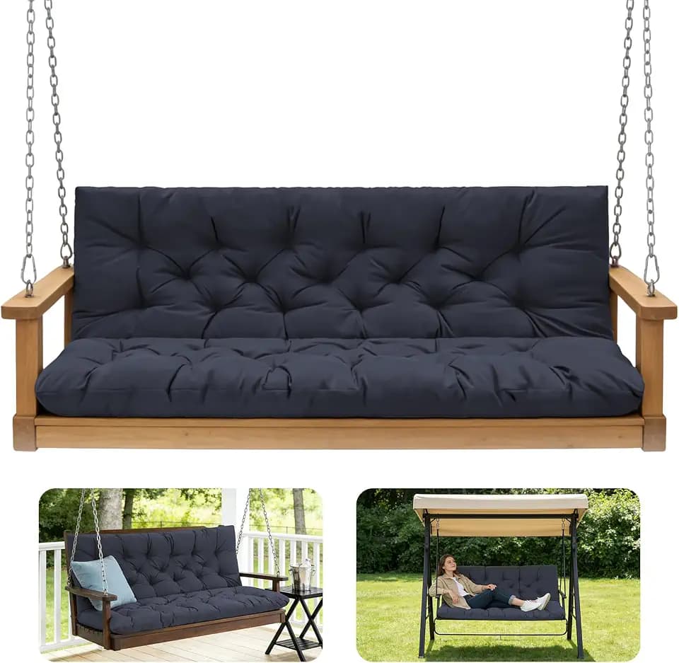 Porch Swing Cushions,Outdoor Cushions 3 Seater Replacement with Backrest, Waterproof Thickened Bench Cushion with Ties for Porch, Patio,Outdoor, Backyard and Garden (Navy Blue 40 * 40 in)