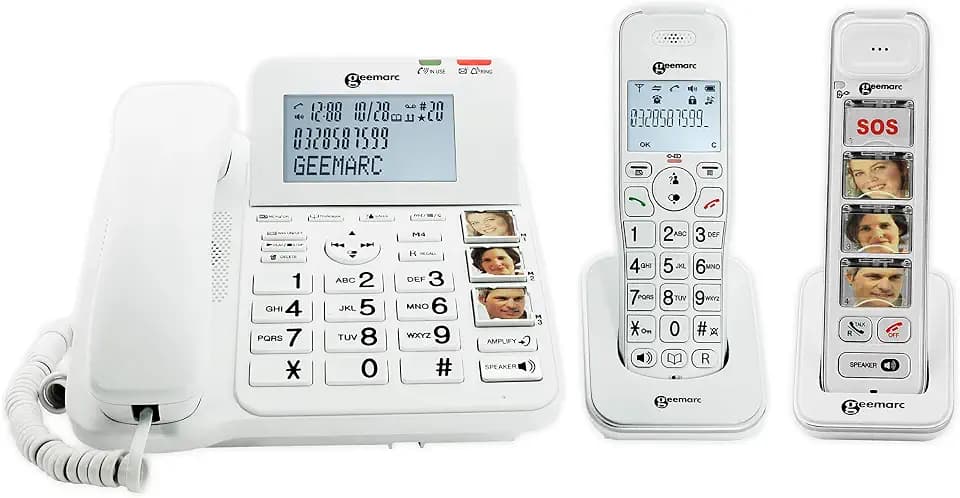 Geemarc Senior Pack - Verstärktes Festnetztelefon und zusätzliche Mobilteile mit Anrufbeantworter und großen, anpassbaren Fototasten für Senioren - Geringer bis mittlerer Hörverlust - Version DE