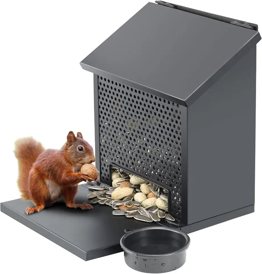 Squirrel Feeders for Outside,Metal Squirrel Feeder House Black