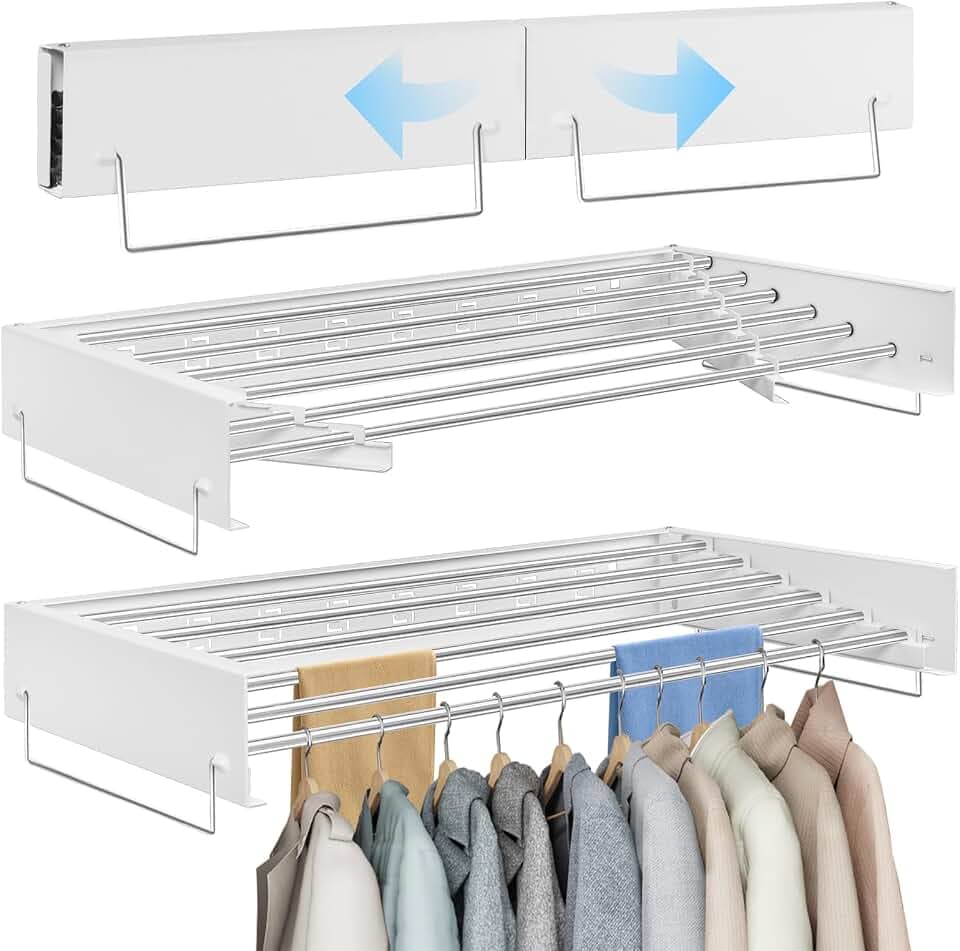 Wandmontierter Wäschetrockner mit 100 cm Langen Stäben,Klappbarer (Weiß) | Extra breite Trockenfläche、6 Aufhängelinien für mehr Wäsche、platzsparendes Klappdesign für Zuhause