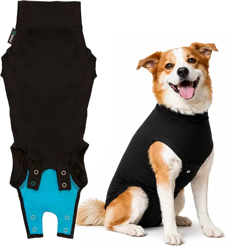 Suitical Recovery Suit for Dogs - Dog Surgery Recovery Suit with Clip-Up System - Breathable Fabric for Spay, Neuter, Skin Conditions, Incontinence - 26.4-29.9 Inches Neck to Tail - Large, Black