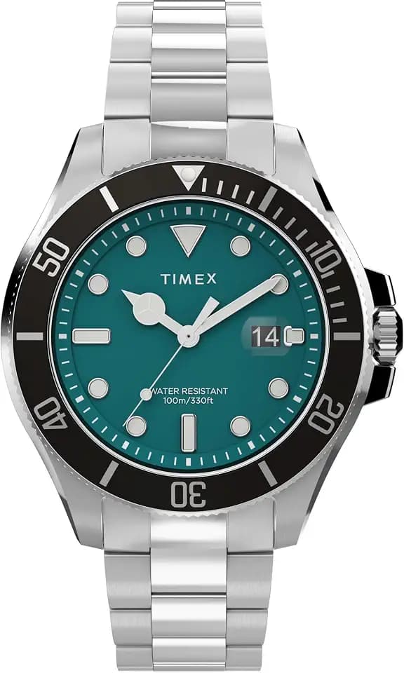 Timex Harborside Coast 43mm Watch - Stainless Steel Bracelet Green Dial Silver-Tone Case