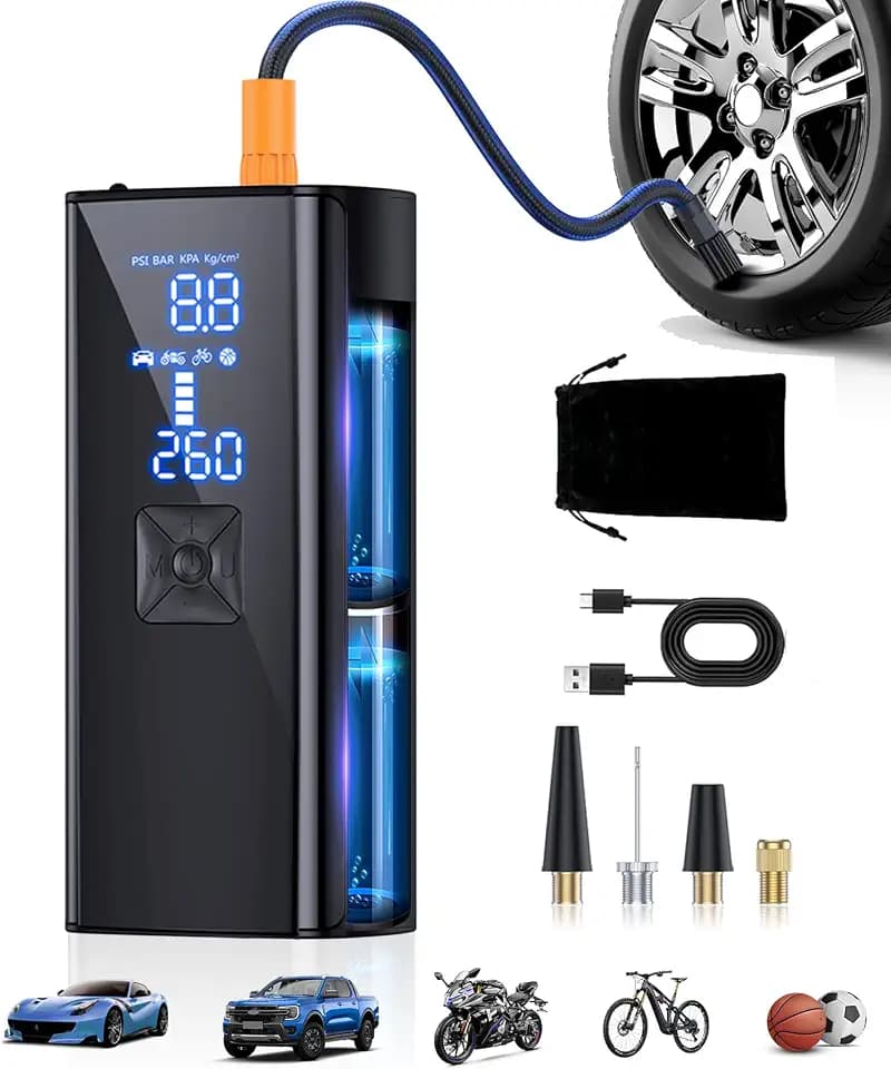 Tire Inflator Portable Air Compressor, 150 PSI 2X Faster Inflation Air Pump with Digital Pressure Gauge & LED Light for Car Tires, Bikes, Motorcycles, Balls