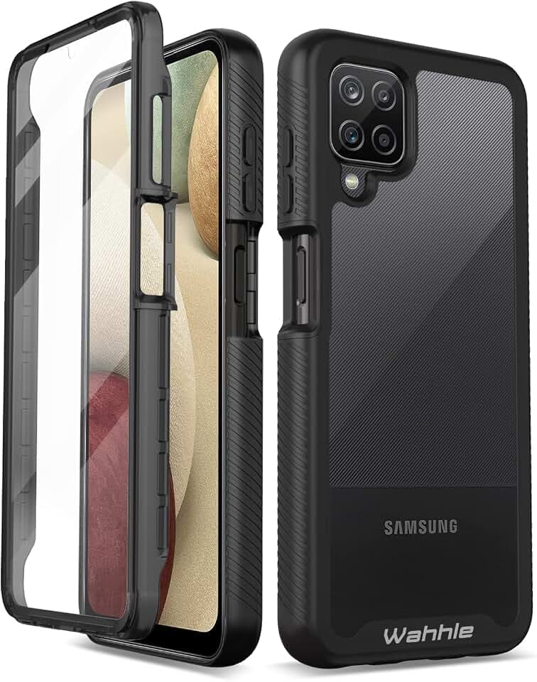 Compatible with Samsung Galaxy A12 Case, Built in Screen Protector Full Body Shockproof Slim Fit Bumper Protective Phone Cover for Samsung A12 Men Women-Black/Clear
