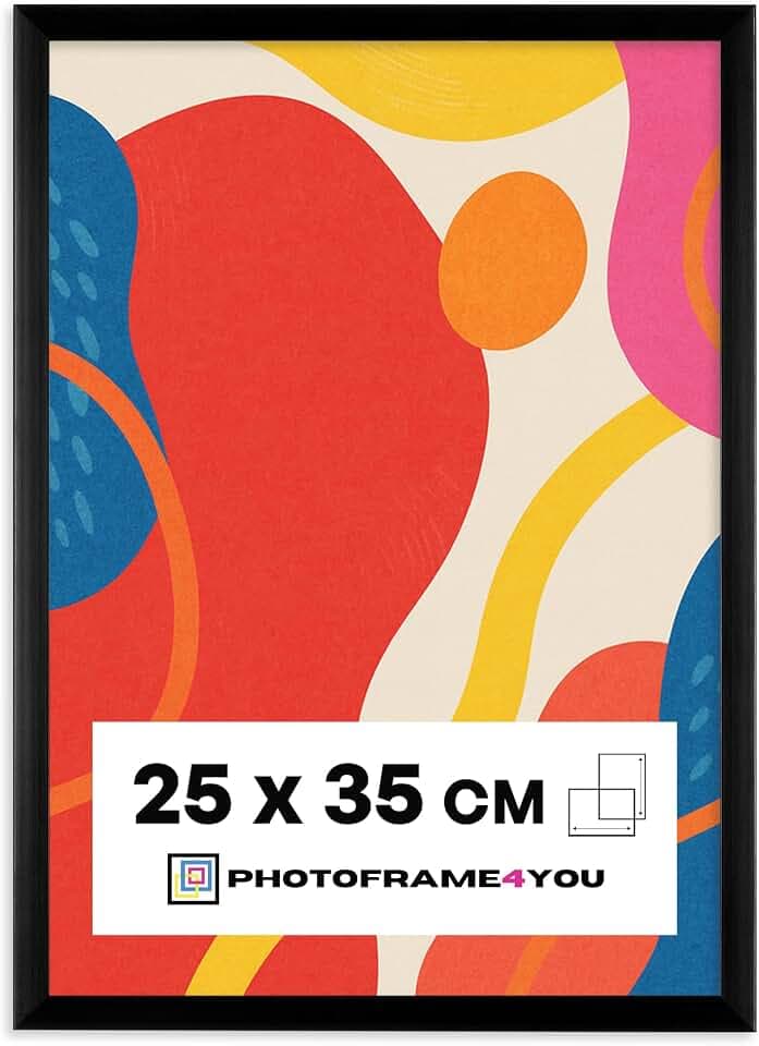 Bilderrahmen 25x35 cm Kunststoff mit Acrylglas - Schwarz | Für Poster, Fotos, Puzzles und Urkunden, leichtes Kunststoffprofil für Wanddeko im Hoch- und Querformat - Nancy