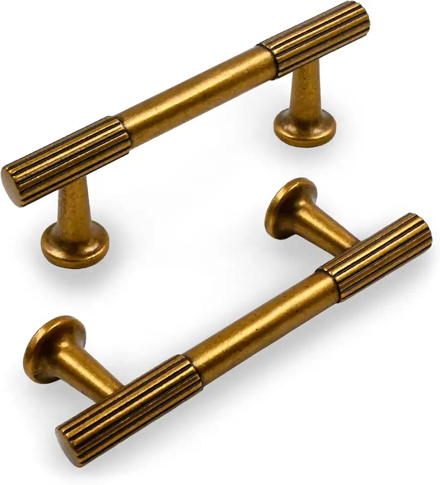10 Pack 3 Inch(76mm) Kitchen Cabinet Handles Antique Brass Cabinet Pulls Vintage Retro Kitchen Cabinet Hardware Drawer Pulls for Cupboard Wardrobe