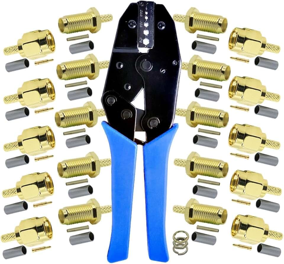 10er Pack SMA-Stecker und SMA-Buchse + Koaxialkabel Crimpzange Crimp RG174 RG316 Kabel für SMA WiFi WLAN Antenne Verlängerungskabel