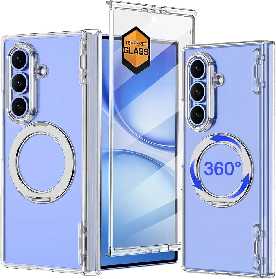 Meshine for Galaxy Z Fold 7 Case,[Compatible with MagSafe][Hinge Protection][Built-in Screen Protector][360°Magnetic Ring Stand],Shockproof Hard Case for Samsung Galaxy Z Fold 7(2025),Light Clear