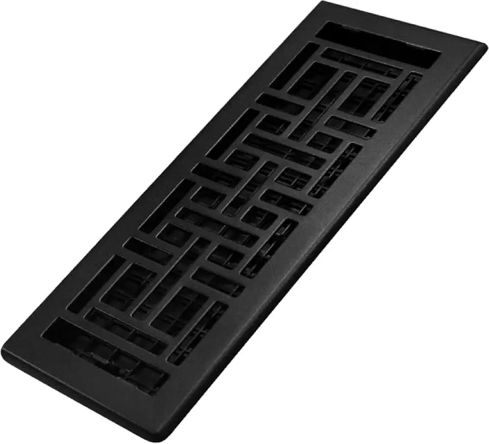 Decor Grates Metal Oriental Decorative Air Vent Cover 4x12 Floor Register – Adjustable Control Lever – AC Floor Vent Covers for Home Floor Vents–Fits 4 x 12 Inch Opening – Textured Black (AJH412-BLK)